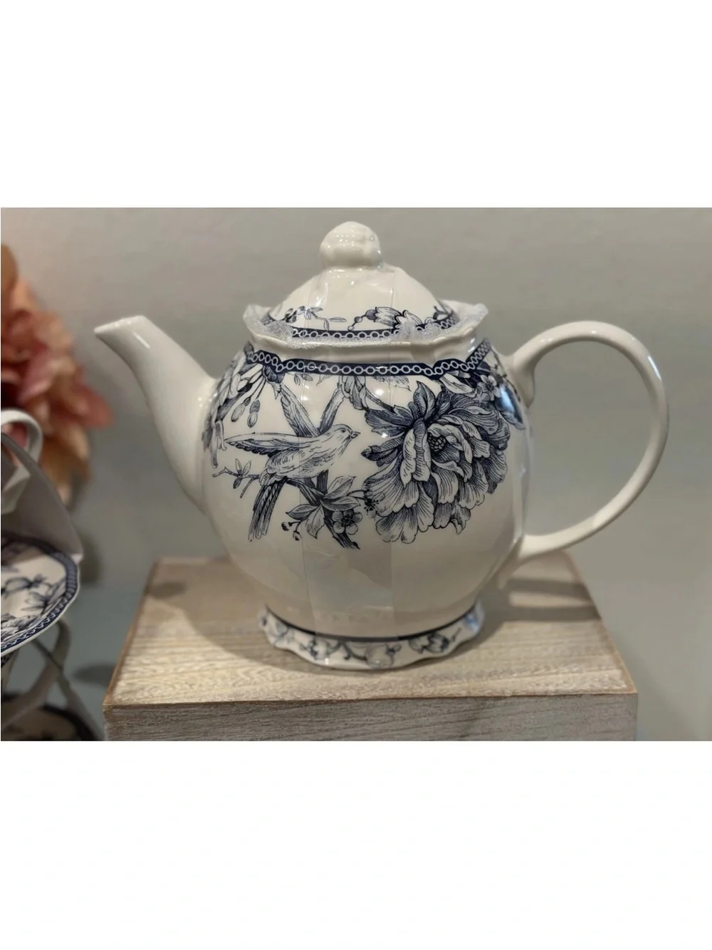 222 Fifth Adelaide Blue Floral Bird Porcelain Tea Pot 7